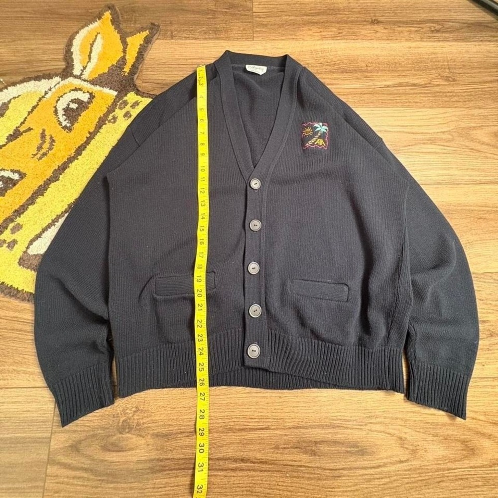90s Angelica black cardigan with embroidered palm tree design (0163) - Picture 2 of 4